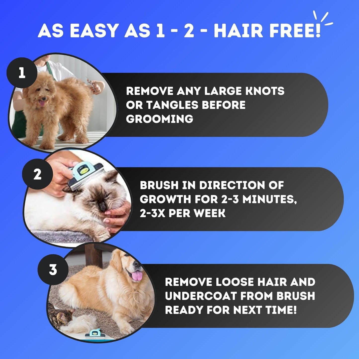 DakPets Deshedding Tool | Stainless Steel Grooming Brush for Shedding Fur Removal - Cats and Dogs