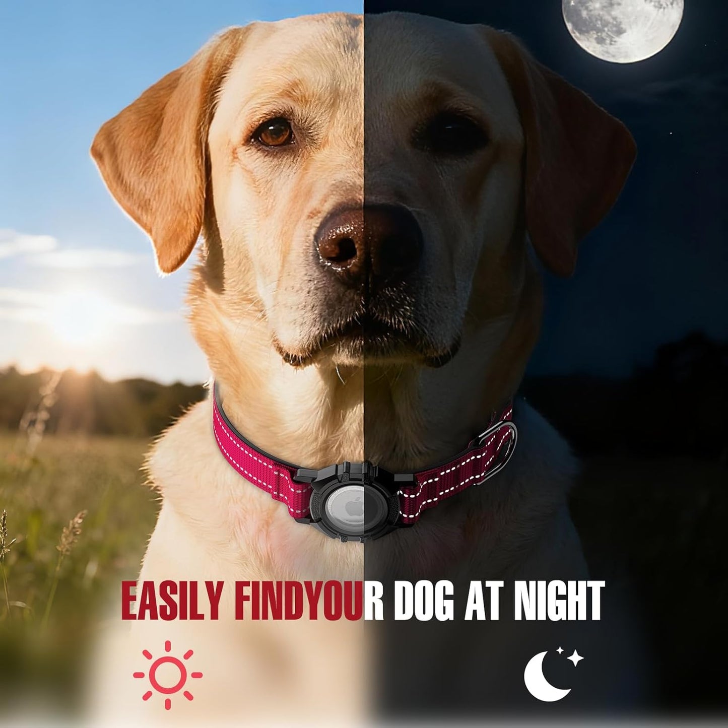 AirTag Dog Collar, Reflective Dog Collar with Airtag Holder, IP68 Waterproof Integrated Air Tag Dog Collars, Ultra-Durable, Comfortable Padded, GPS Tracker Collars for Dogs (Red, M)