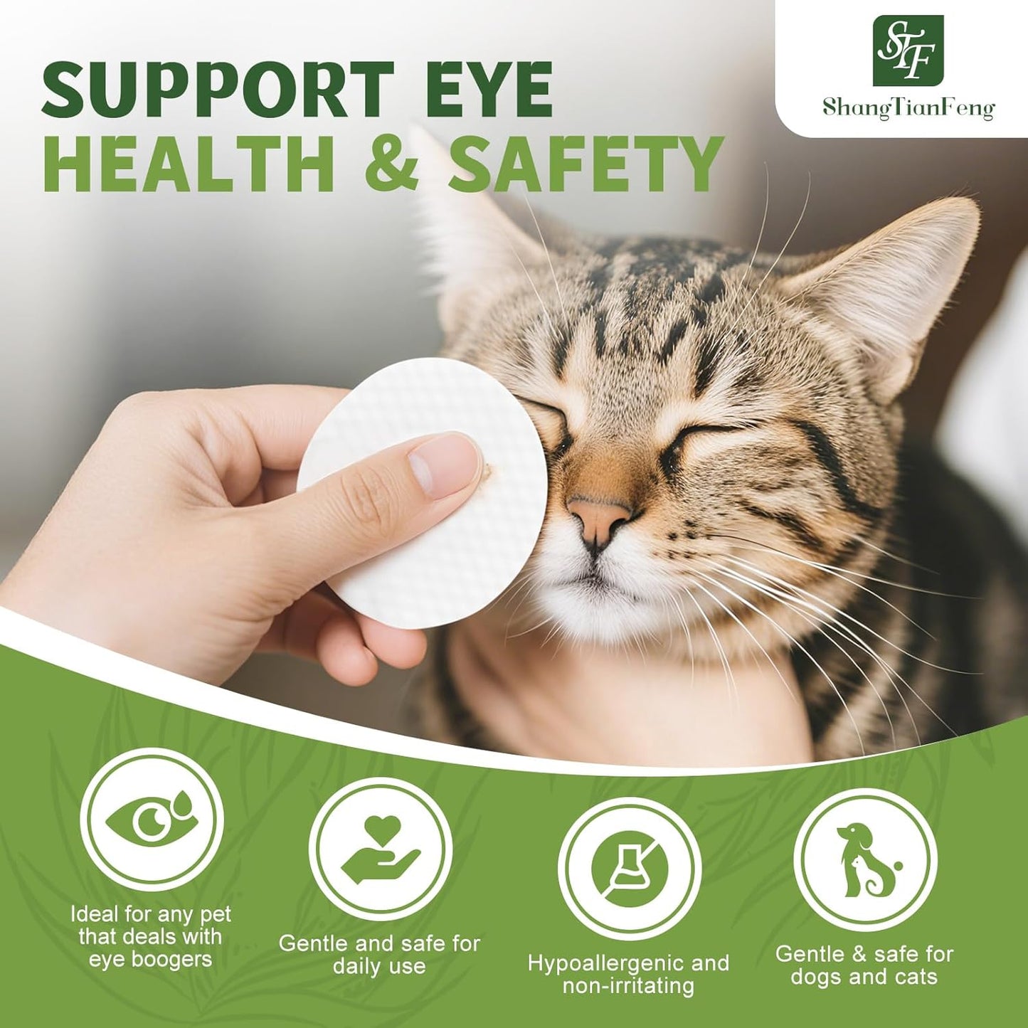 Dog Eye Wipes (100 Count) for Pet Cats -Fragrance-Free, Vet-Tested Formula for Sensitive Skin | Tear Stain Remover & Gentle Bath Alternative | Hypoallergenic & Enriched with Oatmeal