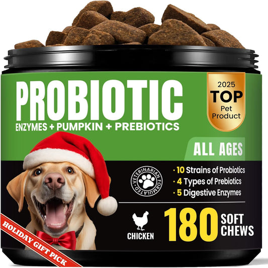 Probiotics for Dogs - Dog Probiotics with 5 Enzymes & 4 Prebiotics for Itchy Skin, Pet Probiotics lab for Digestion & Gut Support, Helps Diarrhea, Yeast Infection, Allergies & Immune System -180 Chews