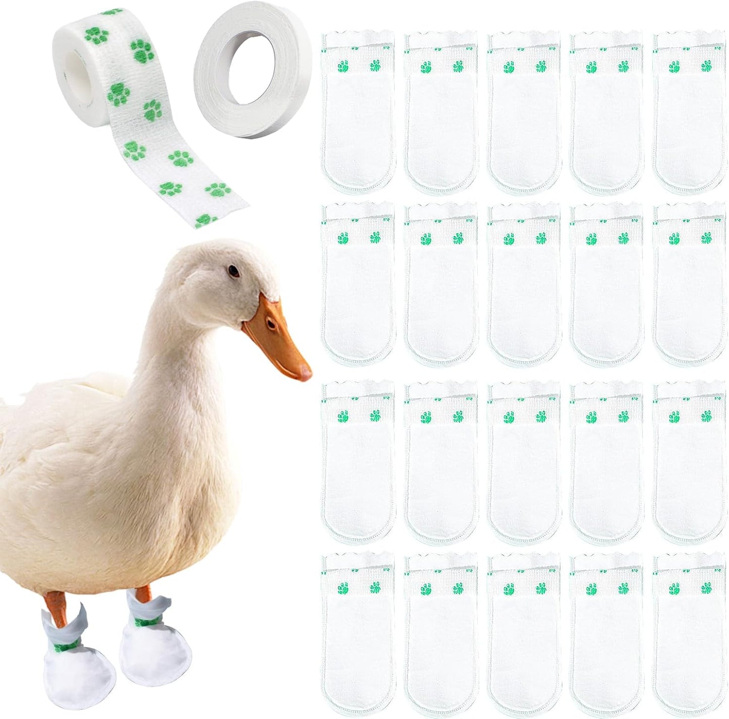Disposable Boots for Real Duck Feet, Bumble Foot for Duck Supplies with Bandage, Large Size (Green, 20 PCS)