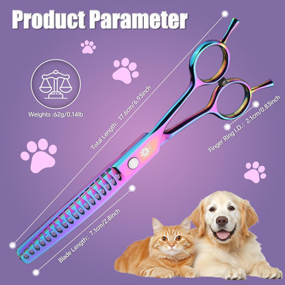 6.5"/8.0'' Professional Chunker Shear Twin Tail Downward Curved Pet Grooming Thinning/Blending Scissors Dog&cat Grooming Chunkers Shear (6.5 inches) Rainbow