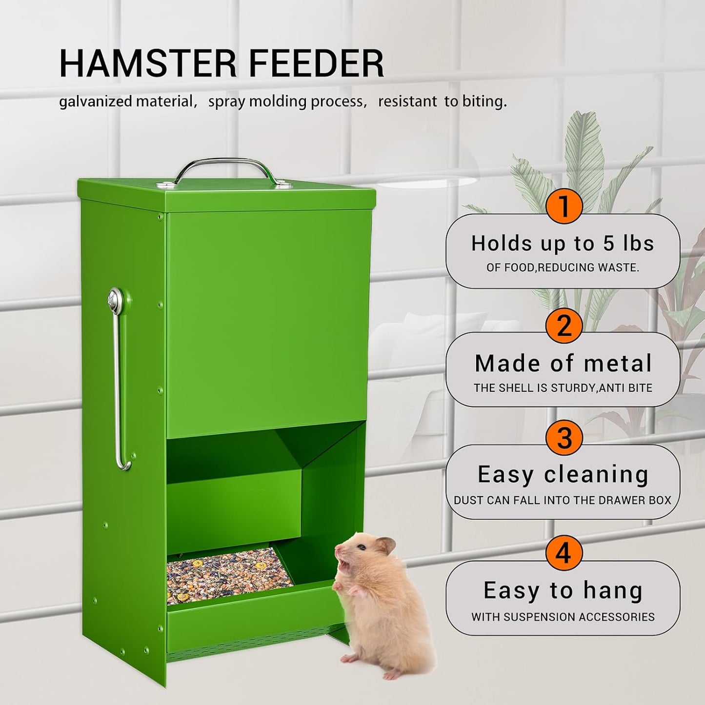 Rabbit Feeders Automatic for Cages,5 Pound Large Metal Trough Feeder with Lid Galvanized Steel Outdoor Bunny Food Dispenser for Rabbits Chicken Guinea Pig Pet and Other Small Animals Green