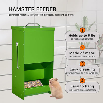 Rabbit Feeders Automatic for Cages,5 Pound Large Metal Trough Feeder with Lid Galvanized Steel Outdoor Bunny Food Dispenser for Rabbits Chicken Guinea Pig Pet and Other Small Animals Green