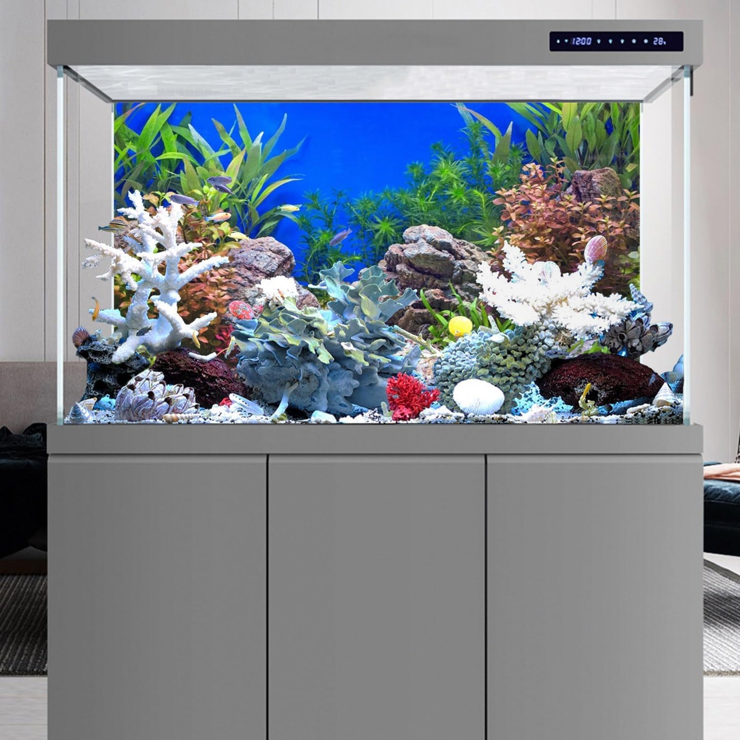 AWERT 30x18 inches Aquatic Plant Fish Tank Background Stone River Bed & Lake Aquarium Background Vinyl