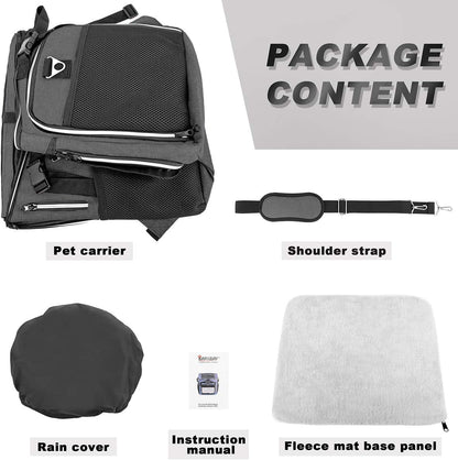 Dog Bike Basket Carrier, Expandable Foldable Soft-Sided Dog Carrier, 2 Open Doors, 5 Reflective Tapes, Pet Travel Bag,Dog Backpack Carrier Safe and Easy for Small Medium Cats and Dogs(Black)