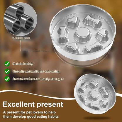 2 Pack Stainless Steel Slow Feed Dog Bowl, Dog Food Bowl Slow Feeder with Double-Sided Design and Nonslip Bottom, 2 Cups Metal Pet Food Bowl for Slows Down Eating for Medium Dogs, Dishwasher Safe