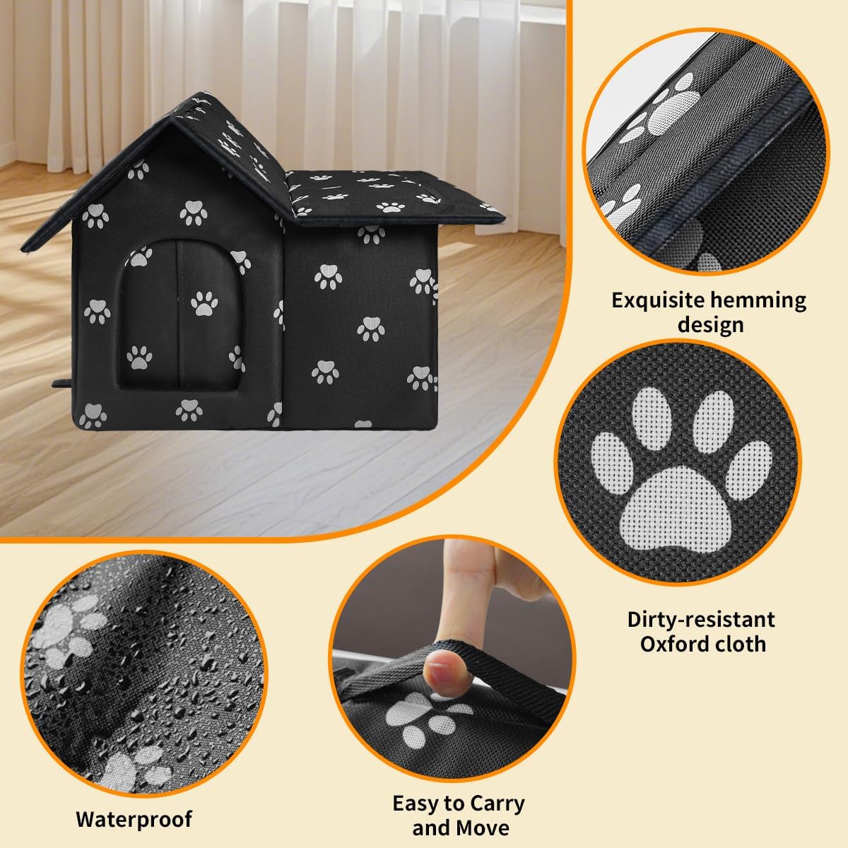 Large Outdoor Cat House Weatherproof, Houses for Outdoor Cats Feral, Collapsible Outside Cat House with Windproof Door, DIY Cardboard and Soft Mat, Insulated Stable Stray Cats Shelter in Winter