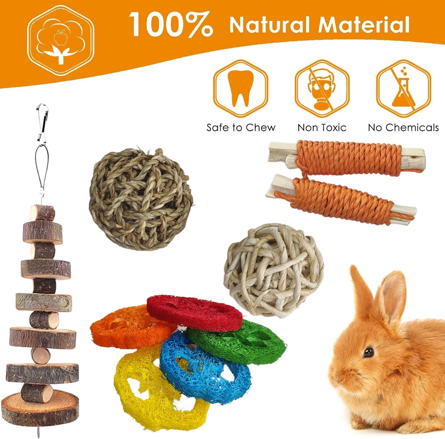 Toys for Rabbit Toys Bunny/Guinea Pig Toys,Bunny Chew Toys for Teeth, Natural Rabbit Toys Apple Wood,Handmade for Guinea Pig Hamster Rat Chinchilla Small Animals Teeth Grinding 20 Pack