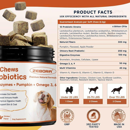 Probiotics for Dogs, Dog Probiotics for Digestive Health, Plus Pumpkin and Fish Oil, for Gut & Itchy, 115 Counts