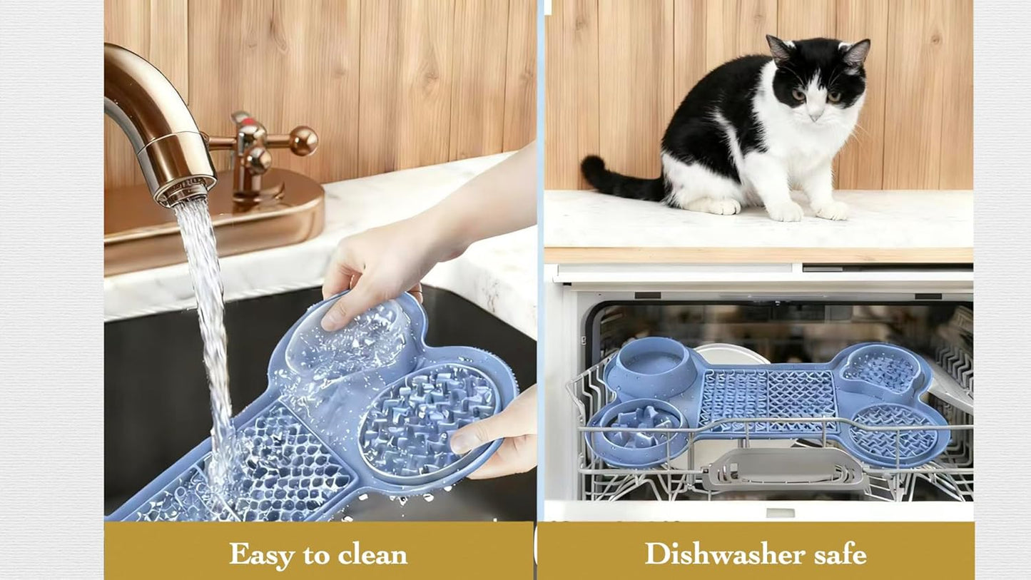 Pet Feeding Dishes,Slow Feeder Lick Mat for Dogs,Cat Licking Mat with Strong Suction Cups - 6-in-1 Interactive Snuffle Mat for Fast Eaters,Anxiety Relief,Grooming & Bath Time (Dark Blue)