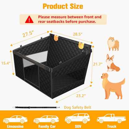 PETICON Large Dog Car Seat, Back Seat Extender for Dogs with 3 Mesh Windows, Waterproof Medium Carseat for Dogs with 4-Splice Hard Bottom, Pet Seat Cover for Cars, Trucks and SUVs (Black)