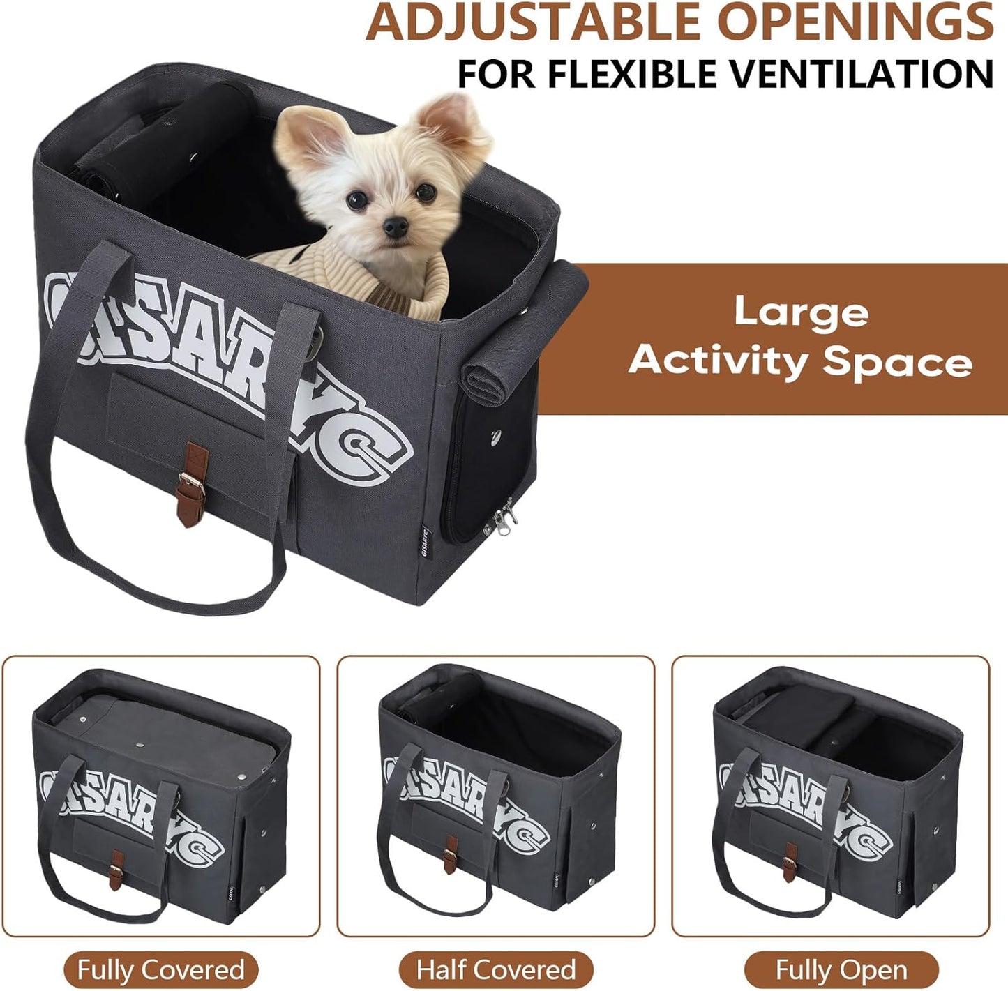 Dog Purse Carrier for Small Dogs, Cats and Puppies – Soft-Sided Foldable Pet Travel Bag with Multi Pockets, 3-Sided Mesh & Rollable Cover for Nervous Cats, Fits Pets up to 15 lbs (Grey)