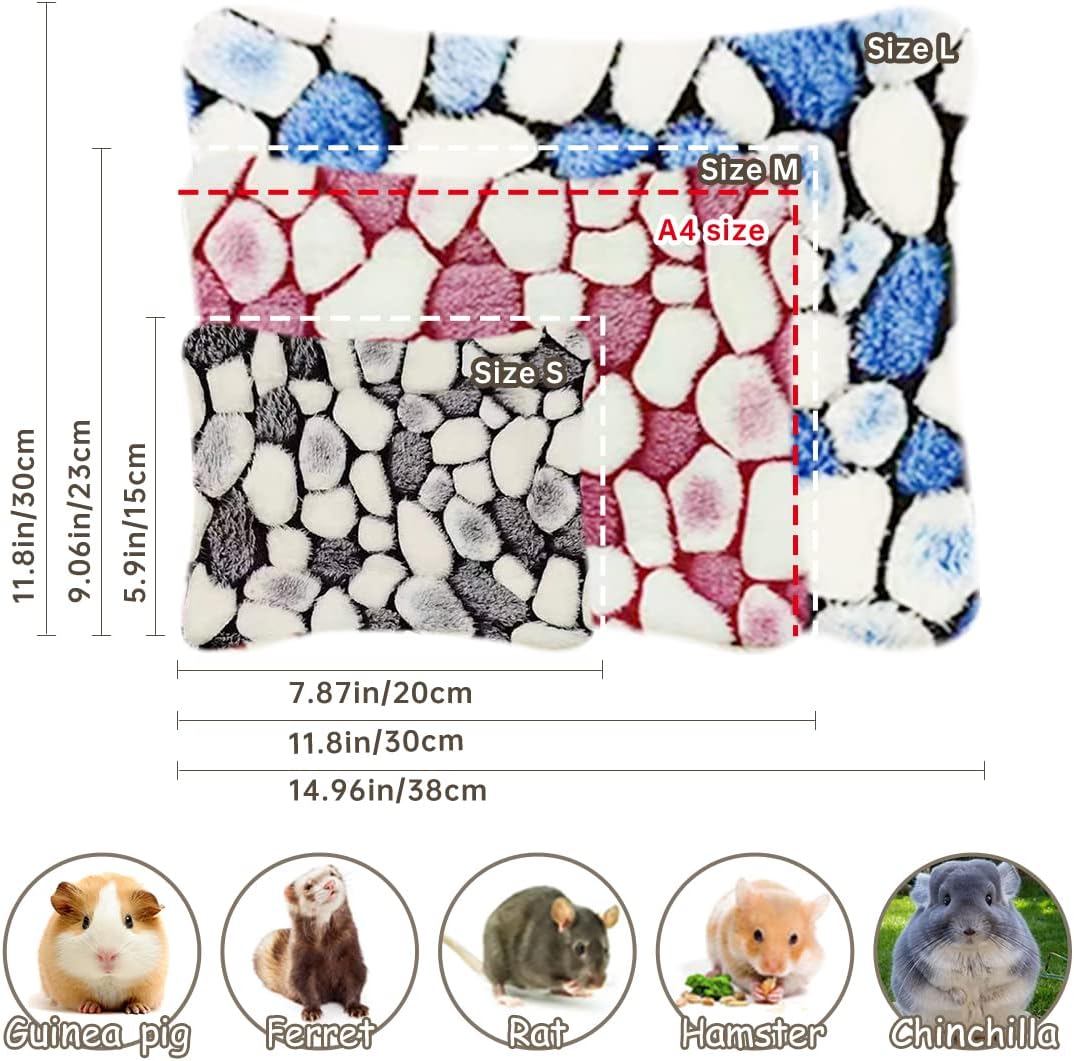 4 Pieces Guinea Pig Bunny Comfortable Bed Mats Pads, Rabbit Warm Soft Bed, Hamster Bedding Pad Mats for Small Animals Chinchilla Hedgehog Baby Cats (7.9"x5.9", 2.Cobblestones Pattern)