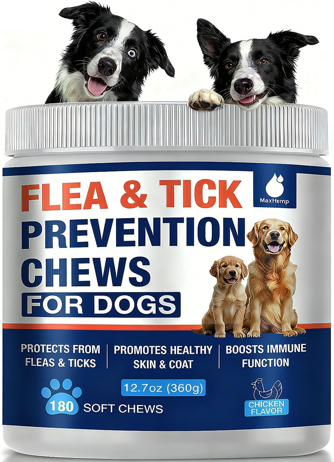 Flea and Tick Prevention for Dogs Chewables, Natural Dog Flea and Tick Treatment, Oral Flea Pills for Dogs Puppy, Skin & Coat Support Supplement