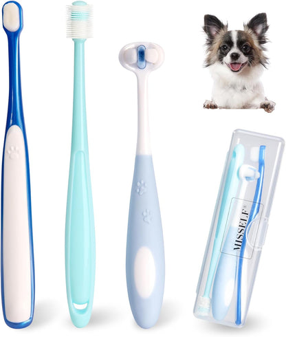 Ultra Soft Nano Dog Toothbrush Kit for Small Breed, Silicone 360 Pet Tooth Brushes for Dogs Cat,Canine Dental Care Set of 3 Different Shapes