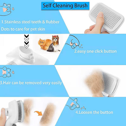 Self Cleaning Slicker Brush, Dog Cat Bunny Pet Grooming Shedding Brush, Easy to Remove Loose Undercoat, Pet Massaging Tool Suitable for Pets with Long or Short Hair (White)