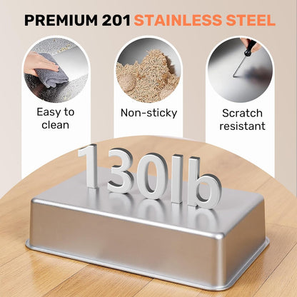 Stainless Steel Litter Box with Lid, Anti-Leakage Enclosed Metal Litter Box, Flip-Top Extra Large Kitty Litter Pan with Scoop & Pedal, Odor Free, Front & Top Dual Entry, Light Gray