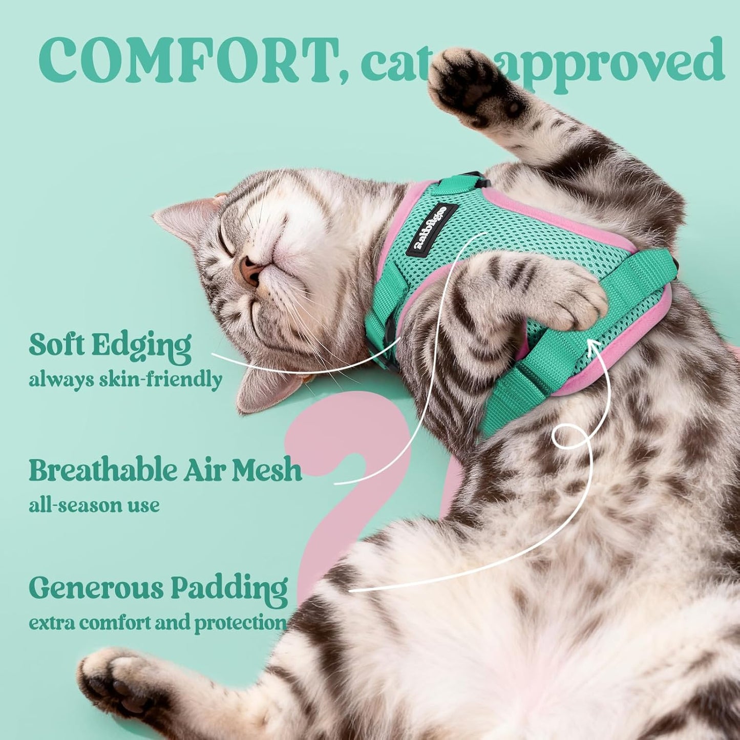 rabbitgoo Cat Harness and Leash for Walking, Escape Proof Soft Adjustable Vest Harnesses for Cats, Easy Control Breathable Reflective Strips Jacket, Green&Pink, XXS