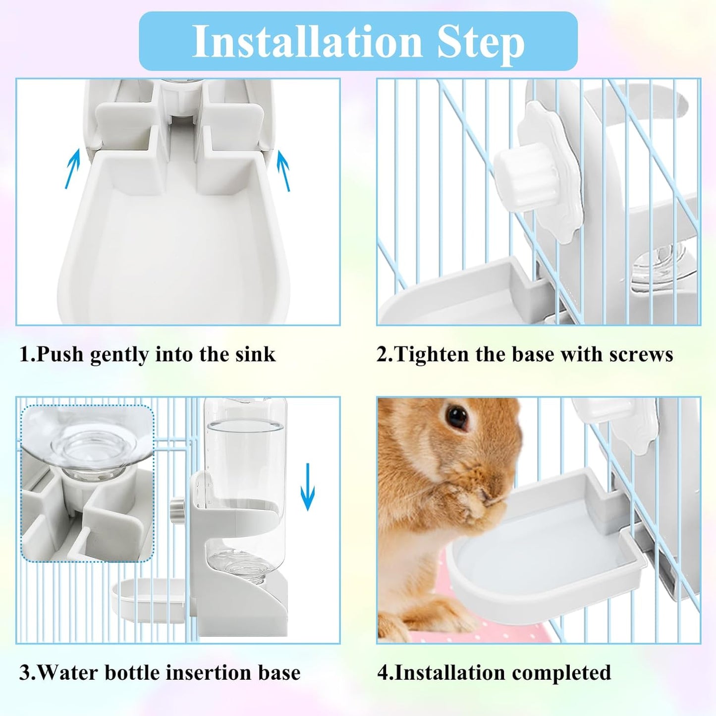 kathson 2 PCS Rabbit Water Dispenser for Cage 17 Oz Hanging Guinea Pig Water Bottle No Drip Gravity Automatic Bunny Water Bottle No Leak Small Animal Water Bottle for Chinchilla Ferret Hamster（White）