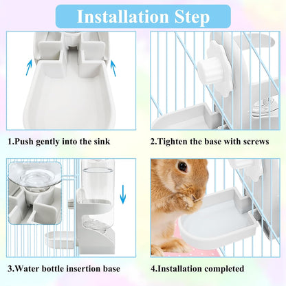 kathson 2 PCS Rabbit Water Dispenser for Cage 17 Oz Hanging Guinea Pig Water Bottle No Drip Gravity Automatic Bunny Water Bottle No Leak Small Animal Water Bottle for Chinchilla Ferret Hamster（White）
