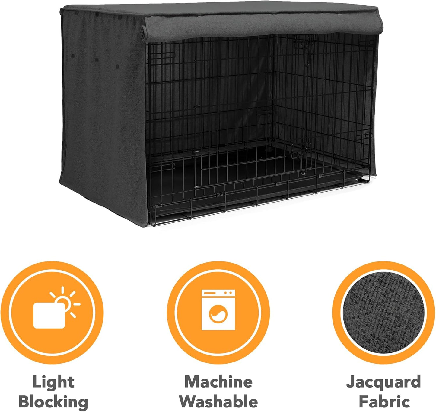 Friends Forever Metal Dog Crate Cover 30 inch w/Light Blocking Protective Curtain, Dog Cage Cover w/Roller Shades, Machine Washable, Trucker Black