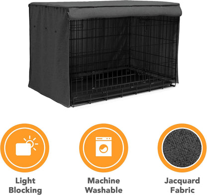 Friends Forever Metal Dog Crate Cover 30 inch w/Light Blocking Protective Curtain, Dog Cage Cover w/Roller Shades, Machine Washable, Trucker Black