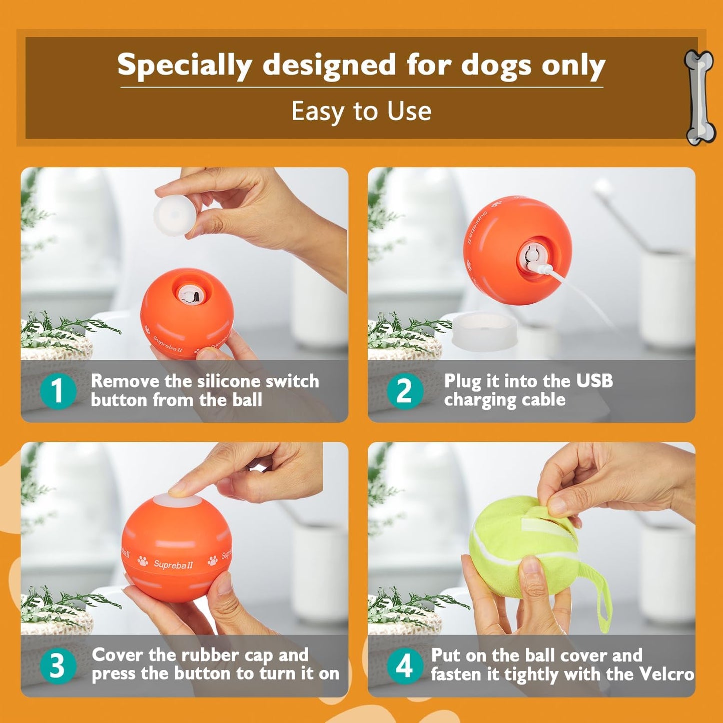 PetDroid Interactive Dog Toys Dog Ball,[2025 Newly Upgraded] Durable Motion Activated Automatic Rolling Ball Toys for/Small/Medium/Large Dogs,USB Rechargeable(Orange)