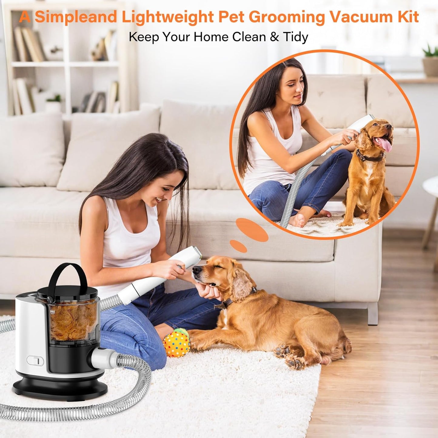 Dog Grooming Kit, 12000Pa Strong Pet Grooming Vacuum for Shedding with 5 Pet Grooming Tools for Dogs and Cats,1.5L Large Capacity, Black