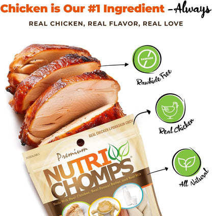 NutriChomps Dog Chews, 6-inch Braids, Easy to Digest, Rawhide-Free Dog Treats, Healthy, Real Chicken, Peanut Butter and Milk flavors, Pack of 4