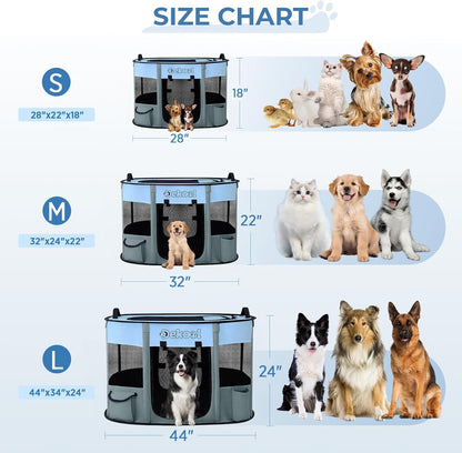 Foldable Dog Cat Playpen, Portable Dog Crate for Puppies, Cat, Puppy Play Pen for Indoors, Kennel Tent Crate for Indoor Outdoor Travel Camping Use with Carrying Case (Blue, M)