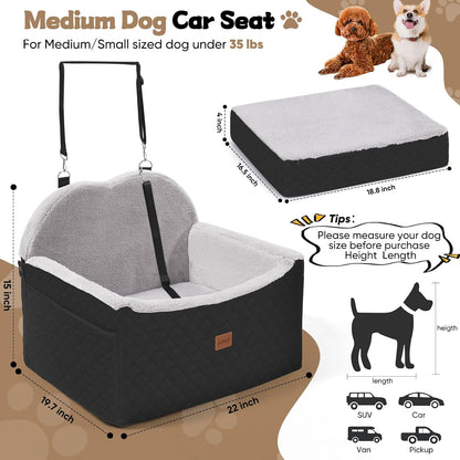 Dog Car Seats for Small Dogs, Detachable Dog Booster Car Seat with Storage Pockets Safety Belt, Pet Booster Cushion for Medium Dogs, Foldable Pet Sofa Cushion & Travel Bed