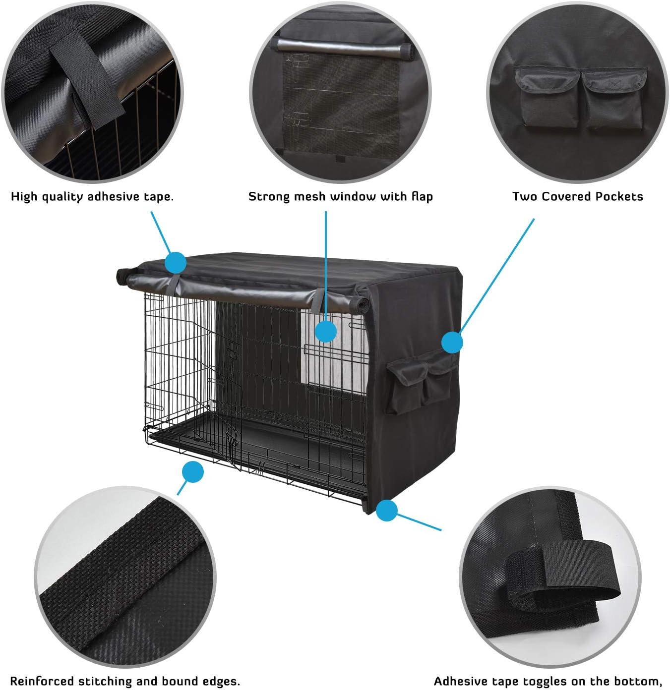 HONEST OUTFITTERS Dog Crate Cover 36 Inch Kennel for Medium Dog, Heavy Duty Oxford Fabric,with Double Door, Pockets and Mesh Window (37L x 24W x 25H,Black)