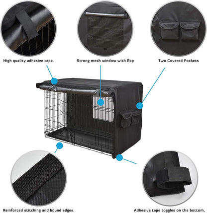 HONEST OUTFITTERS Dog Crate Cover 36 Inch Kennel for Medium Dog, Heavy Duty Oxford Fabric,with Double Door, Pockets and Mesh Window (37L x 24W x 25H,Black)
