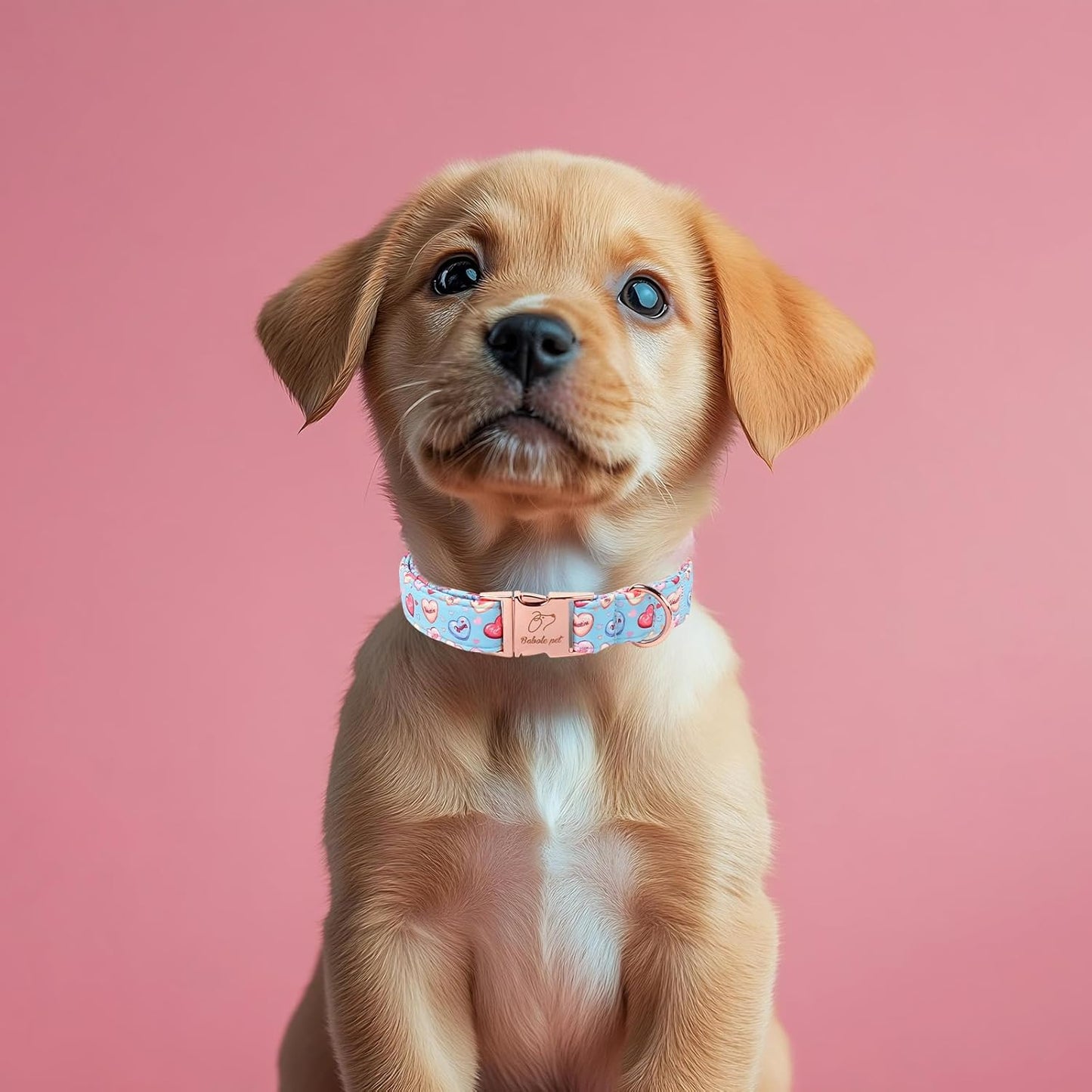 Valentines Dog Collar for Large Dogs - Cute Blue Heart Pattern Puppy Collar Sweet Valentine Adjustable Heavy Duty Pet Collar with Metal Buckle L