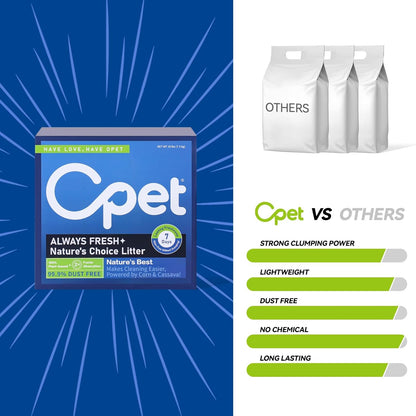 OPET Corn & Cassava Cat Litter, Natural Sustainable Ingredients, Quick Clumping Tapioca Cat Litter, Flushable, Superior Odor Control, 99.9% Dust Free Kitty Litter