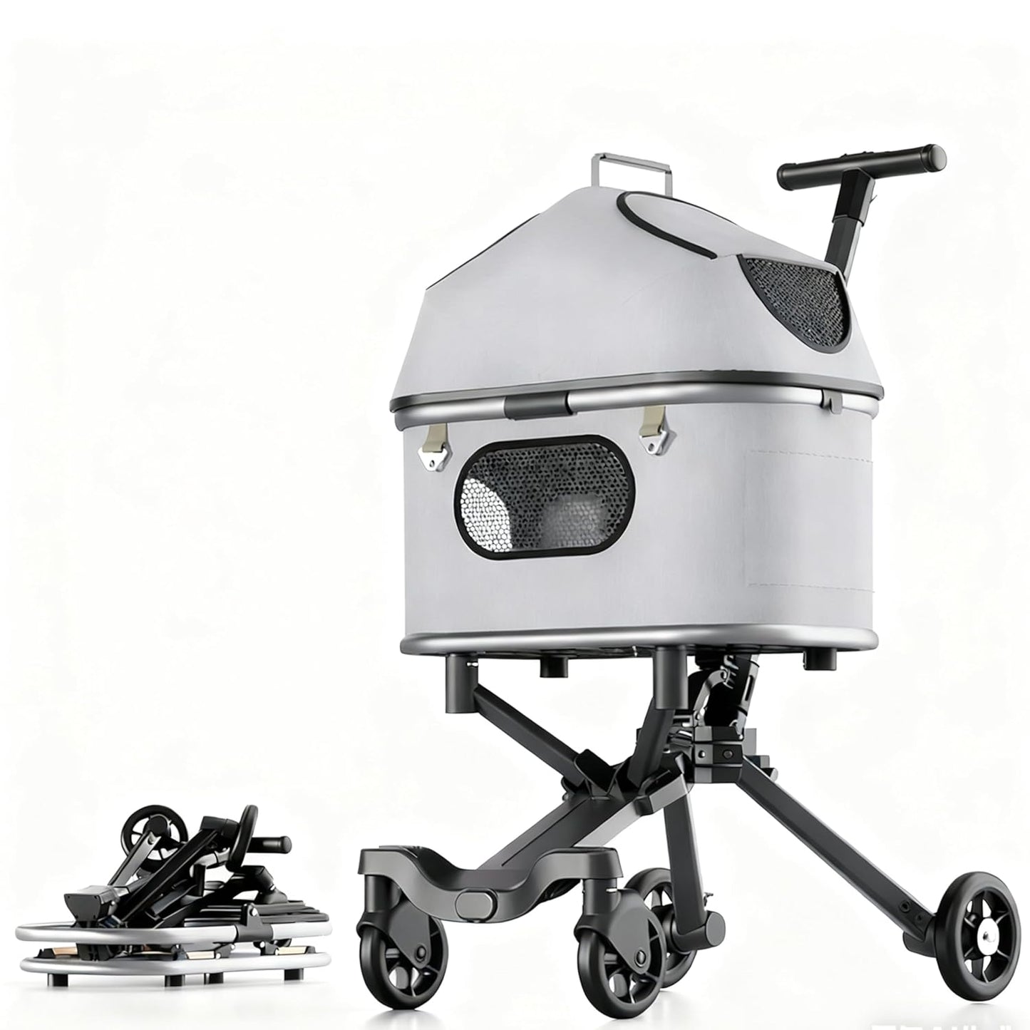 Pet Stroller with 4 Wheels.Dog Stroller.Cat Stroller.One Click Folding.Easy Assembly.Car Seat 3 in 1 Multifunctional. (Gray)