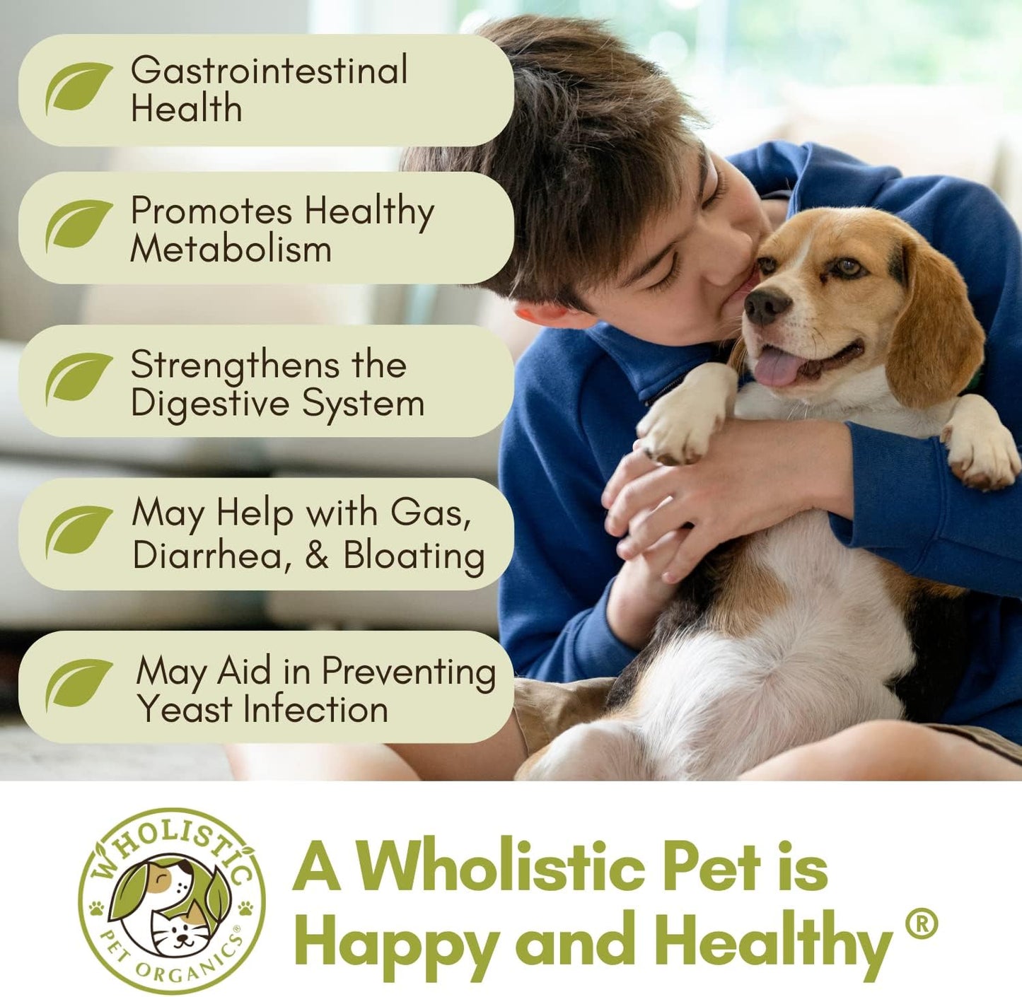 Wholistic Pet Organics WholeBiotics - Daily Dog Probiotics for Digestive Health Support & Immune Boost - 9 Strains - Prebiotics & Probiotics for Dogs & Cats - Gut Health for Dogs - 1 Oz - 28 Scoops