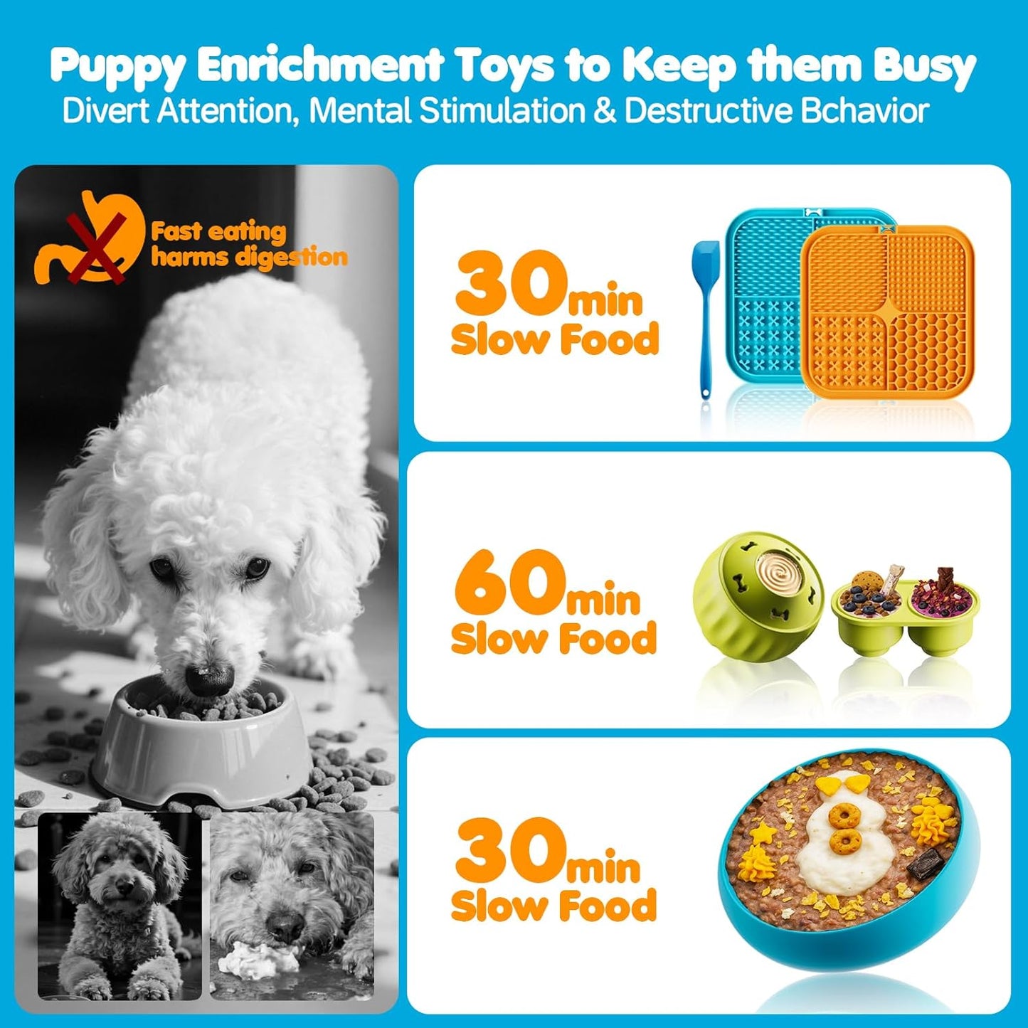 6-in-1 Dog Enrichment Toys Set - Lick Mat, Ball & Bowl with Peanut Butter, Frozen Treat Cognitive Dog Toys for Anxiety Relief & Mental Stimulation | Slow Feeding for Small/Medium Dogs & Puppies