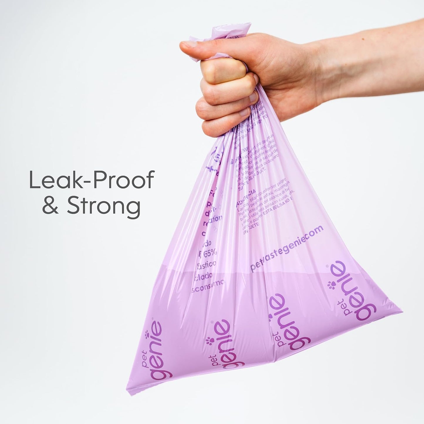 Pet Genie - On-the-Go Dog Poop Bag Dispenser for Leash - Compact & Easy to Use Device for Pet Supplies with 2-Point Secure Attachment, Includes 1 Roll (15 count) of Scented Poop Bags, (Lavender Scent)