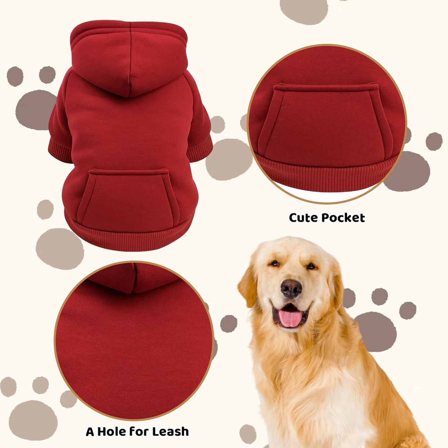 2-Pack Red and Brown Polyester Dog Clothes, Dog Sweatshirts,Frenchie Hoodie, Comfortable Pet Apparel(S)