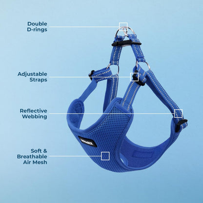 Best Pet Supplies Voyager Mesh Dog Breathable Harness Reflective Stitching, All Weather Adjustable for Walking Training, or Running - Heavy Duty & Durable, Harness (Royal Blue), L