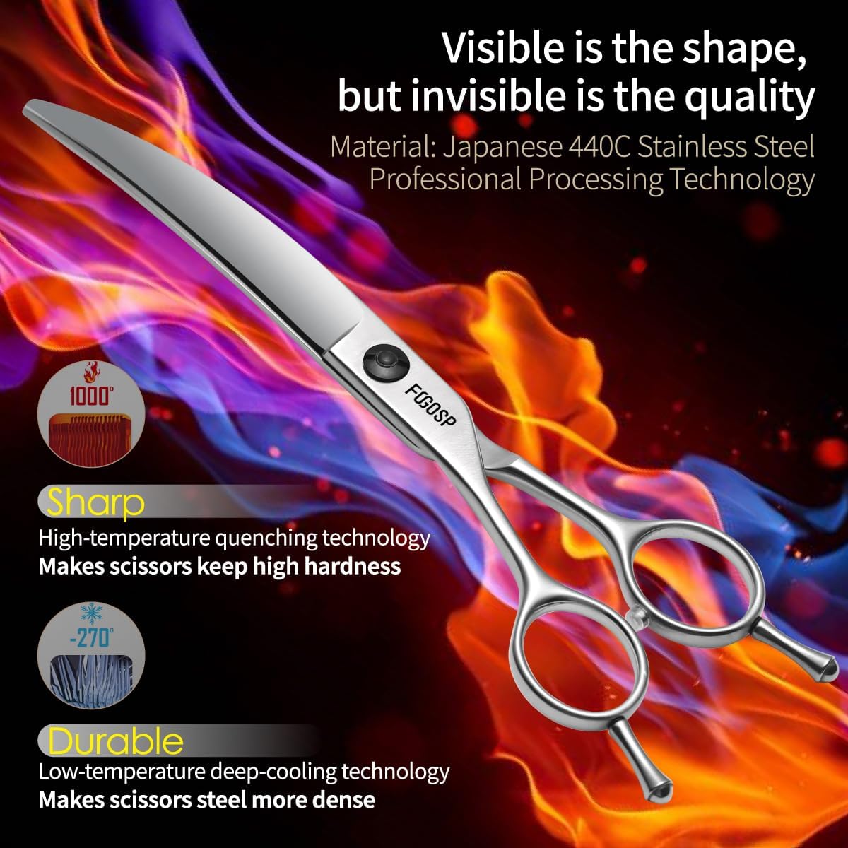 Professional Left Handed Curved Dog Grooming Scissors for Lefty Groomers 35° Arc Grooming Shears for Dogs Pet Cat Japanese 440C Sharp and Durable(7.5 in,Lefty)