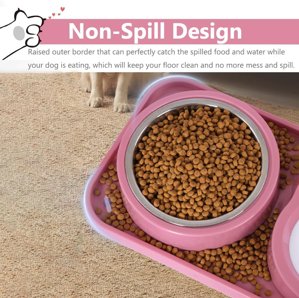 Dog Bowls, Non-Slip Puppy Cat Food and Water Bowl Set with Water Dispenser and Stainless Steel Bowl Detachable Gravity Pet Feeder and Waterer Set for Dogs (Green, 1000ML)