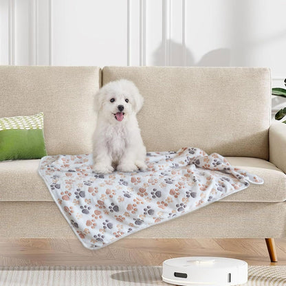1 Pack 3 Small Puppy Blankets Super Soft Warm Sleep Mat Fluffy Premium Fleece Pet Blanket Flannel Throw for Dog Puppy Cat - White Paw Print Small(23"x15")