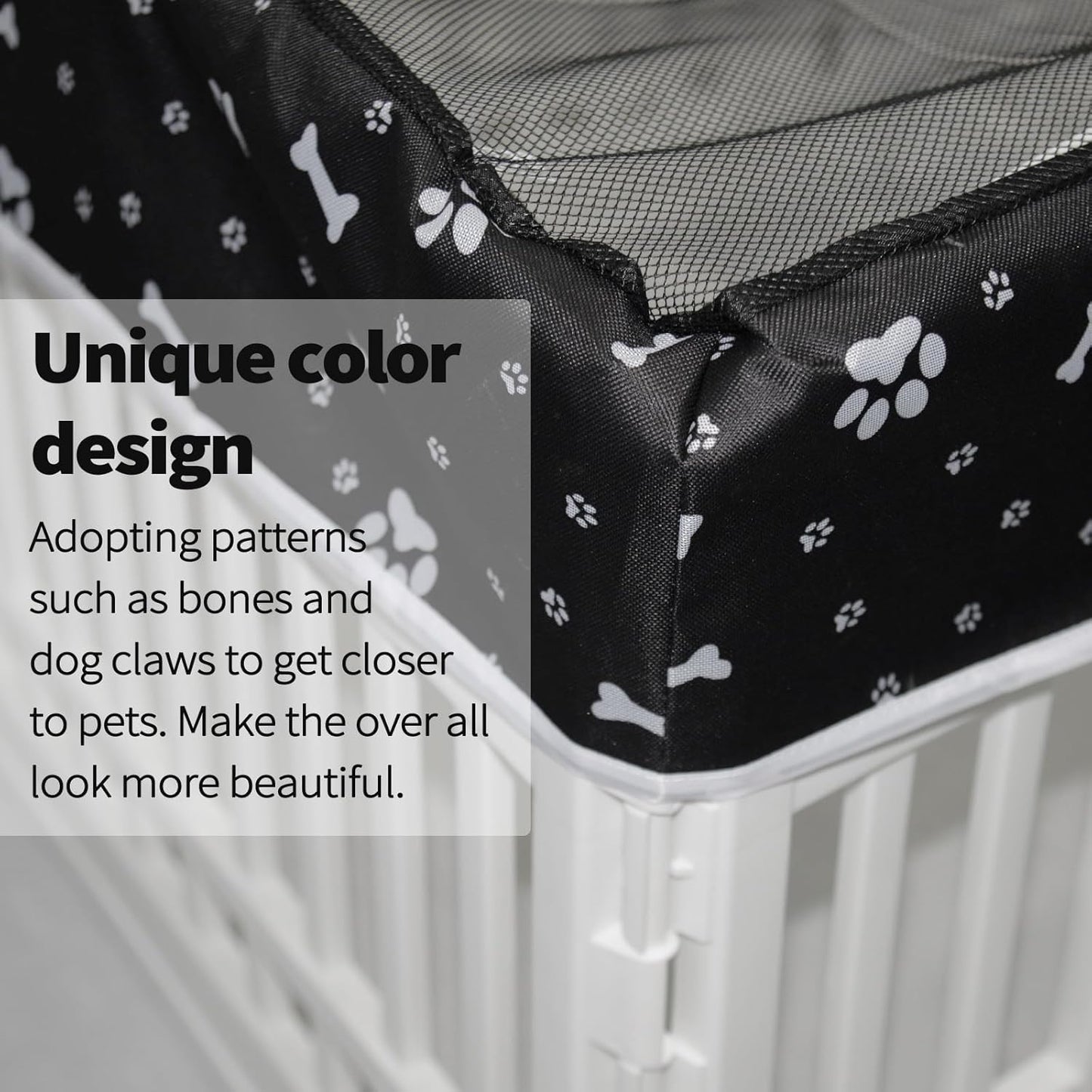 PJYuCien Dog Playpen Mesh Top Cover, Fits 36 Inch 4 Panels Regular Square Plastic Exercise Pet Pen, Adhesive Tape Connections, Black paw (Note: Cover Only, Fence Not Included)