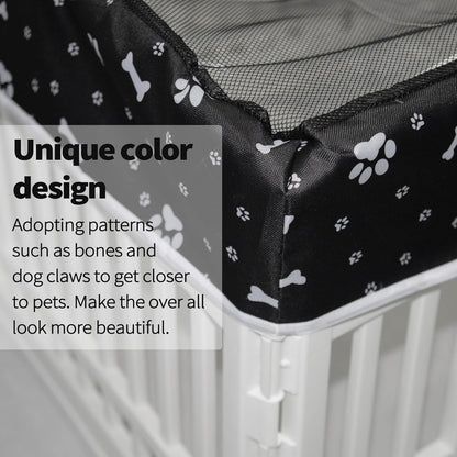 PJYuCien Dog Playpen Mesh Top Cover, Fits 36 Inch 4 Panels Regular Square Plastic Exercise Pet Pen, Adhesive Tape Connections, Black paw (Note: Cover Only, Fence Not Included)