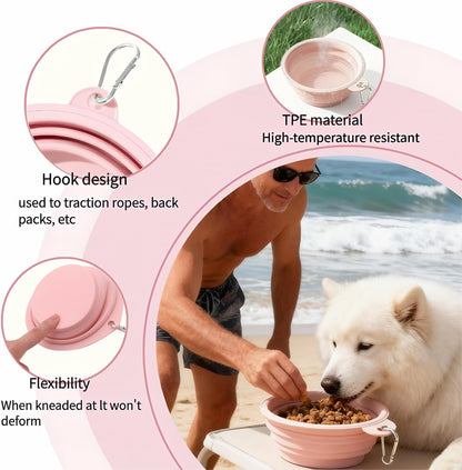 Dog Bowls for Travel,Portable Collapsible Silicone Pet Food Water Bowl,BPA Free Dishwasher Safe Foldable with 1 Carabiner Camping, Hiking Backpacking, Beach