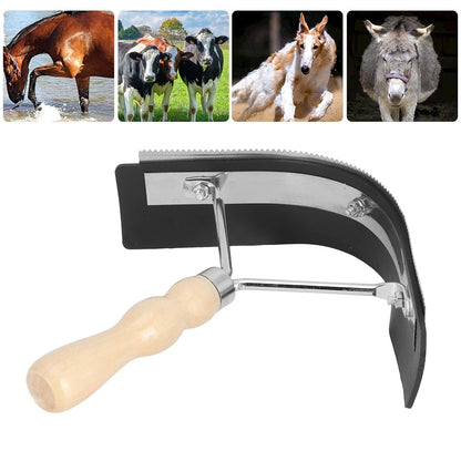 Horse Sweat Scraper With Wood Handle Non Slip Horse Cleaning Grooming Tool For Efficient Farm Animal Care And Durable Stainless Steel Rubber Edge Design