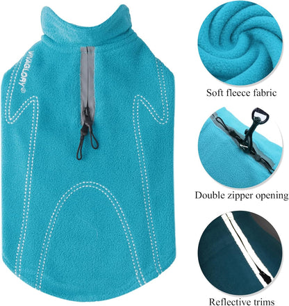 VIVAGLORY Dog Fleece Coat + Short Dog Leash, Easy to Take on and Off, Padded Neoprene & Heavy Duty